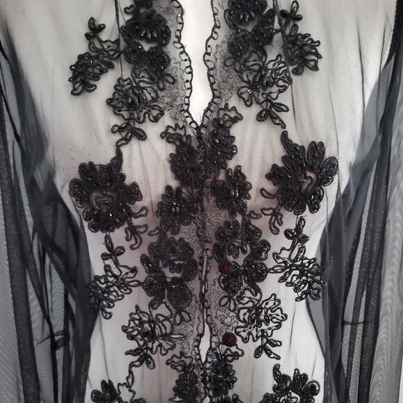 Bloomingdale's Black Sheer Beaded Button Down Top 14 - Picture 4 of 8